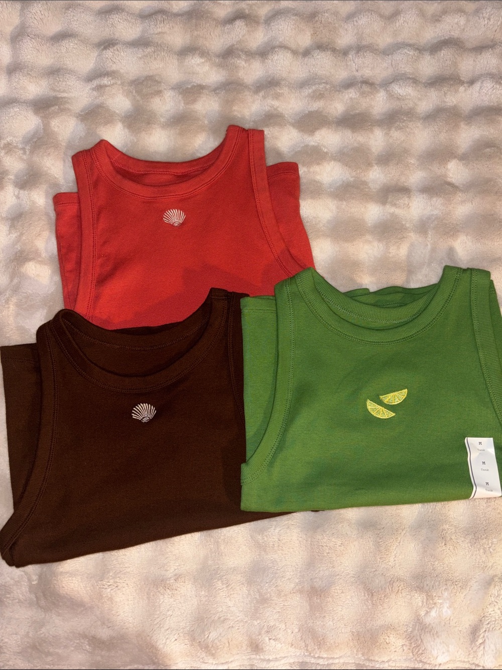 a new day Red, Brown & Green Ribbed Tank Tops - Set of 3